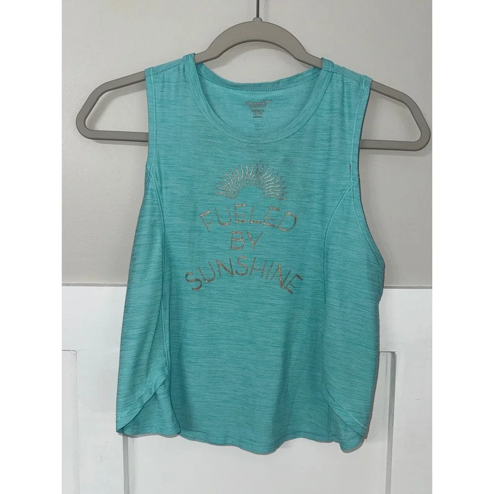 Old Navy Active Girls Teal Fueled By Sunshine Breathe On Tank Top Large 10-12
